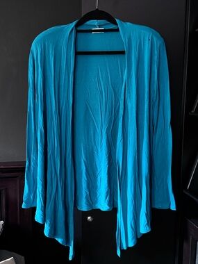 Bright Teal Open-Front Draped Cardigan, Size 3X